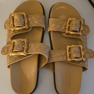 SCHUTZ Beige Sandals with Gold Accents